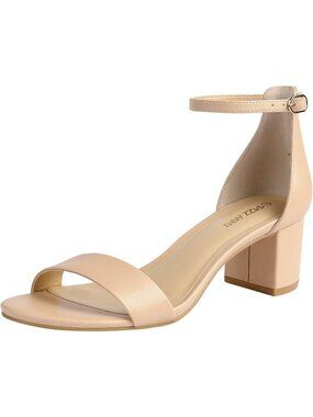 Women's Low Block Chunky Heels Sandals Open Toe Nude Ankle Strappy Buckle